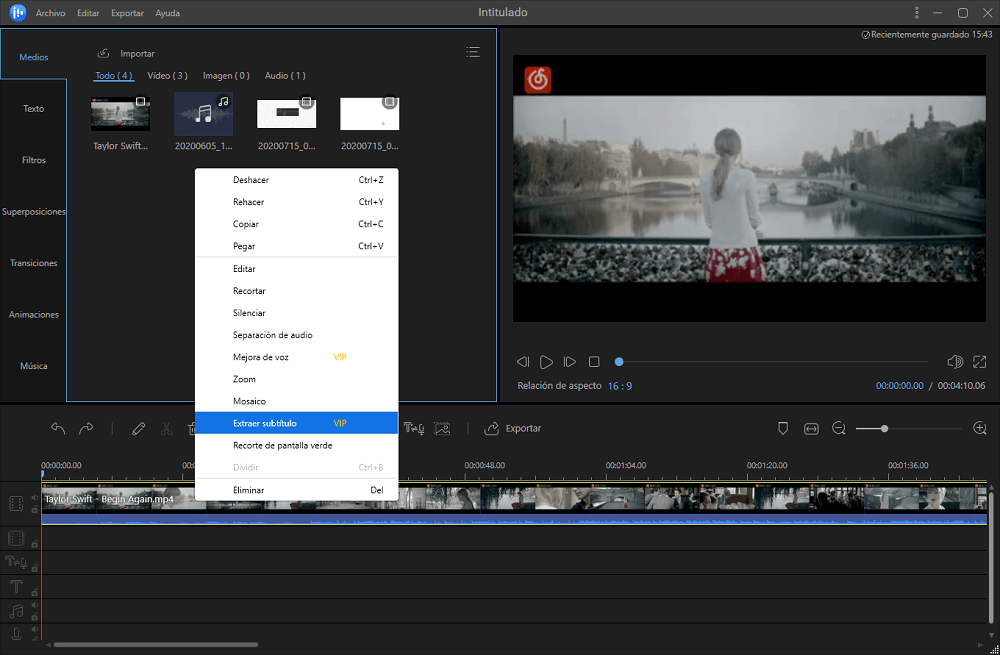 Seleccionar la opcion de extraer subtitulo